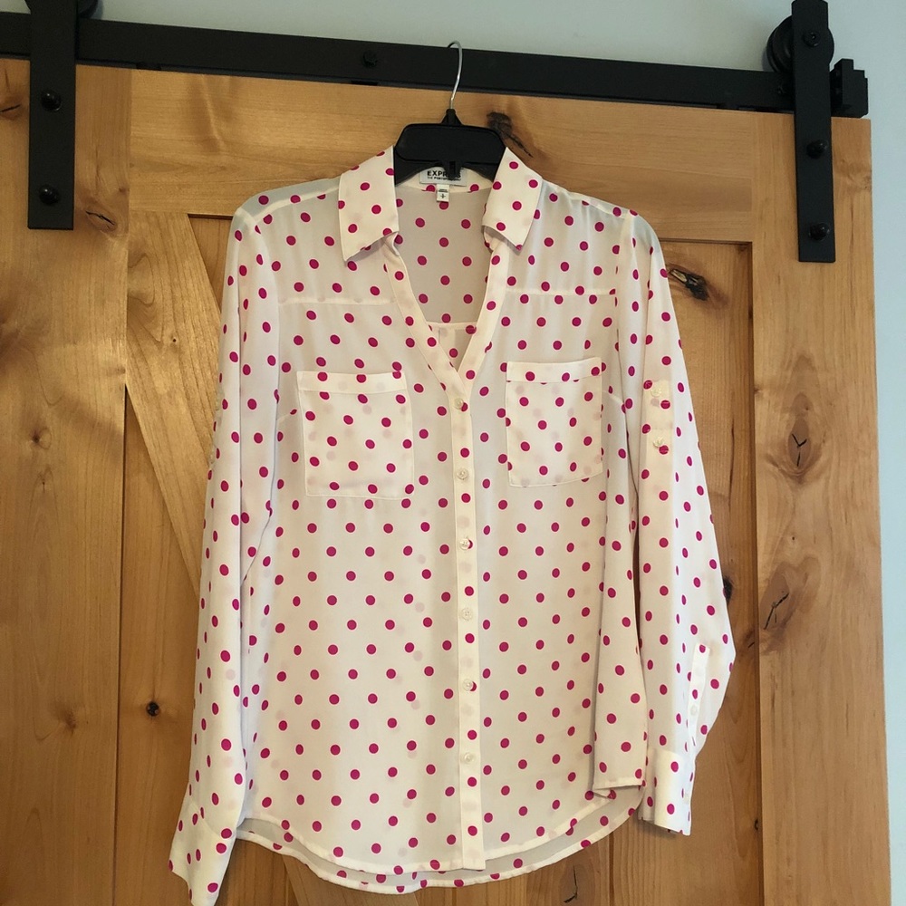 Express Portofino Shirt Sz. Small - Pink Polka Dot